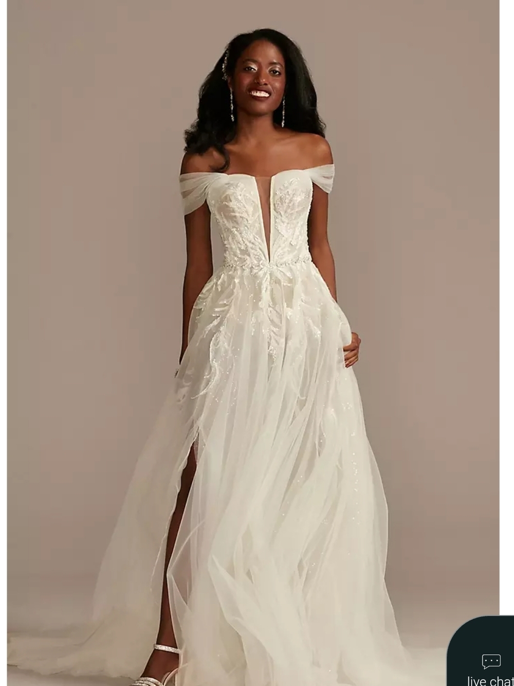 Off-Shoulder Ivory Bridal Gown with Plunging Illusion Bodice